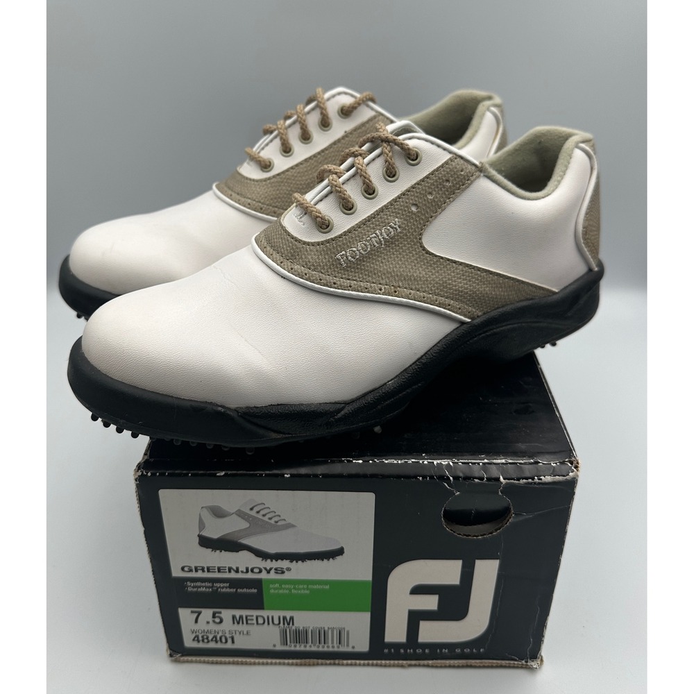 FootJoy GreenJoys Golf Shoes 7.5 White Tan Saddle Spiked 48401‎ Golfcore Classic